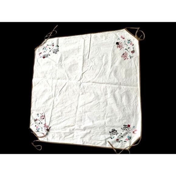 Vintage Dog Embroidered Card Table Cover Tablecloth Bridge Tie Corners Suits - Picture 7 of 8